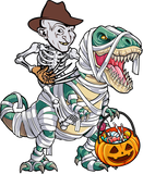 Discover Skeleton Riding Mummy Dinosaur T-rex Halloween Freddy Krueger T-Shirt