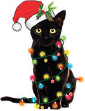 Discover Santa Black Cat Tangled Up In Christmas Tree Lights Holiday T-Shirt