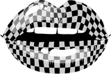 Discover Checkered Black White Lip Gift Checkerboard Women V-Neck T-Shirt