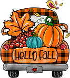 Discover Hello Fall Orange Plaid Truck Pumpkin Fall Autumn T-Shirt