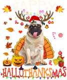Discover Pug Dog Happy Hallothanksmas Halloween Thanksgiving Xmas Long Sleeve