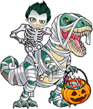 Discover Skeleton Riding Mummy Dinosaur T-rex Halloween Joker T-Shirt