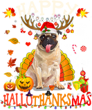 Discover Pug Dog Happy Hallothanksmas Halloween Thanksgiving T-Shirt