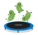 Discover Cute funny green beans on trampoline cartoon