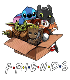Discover Yoda Stitch Groot Toothless in the box friends shirt