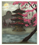 Discover Cherry Blossom Vintage Japanese Temple Sakura Woodblock Art T-Shirt