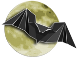 Discover Origami Paper Bat with Full Blue/Yellow Moon