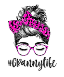 Discover Granny Life Messy Bun Pink Leopard Print Women Mot