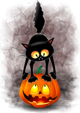 Discover Cat Halloween Scared Cartoon on Pumpkin