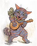Discover Cat crazy with banjo vintage art by Louis Wain