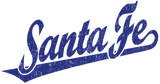 Discover Santa Fe script logo in blue distressed