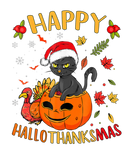 Discover Happy Hallowthankmas Black Cat Santa Hat Holiday S