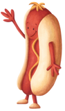 Discover Cute Hot Dog waving with mustard illustrated