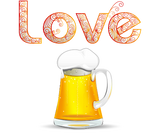 Discover Love beer t with text.