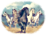 Discover Cute Wild Horses On Beach Watercolor Painting