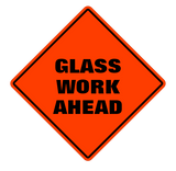 Discover Funny orange glass  work ahead caution road sign