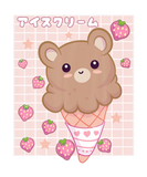 Discover Kawaii Aesthetic Strawberry Ice Cream Teddy Bear V