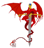 Discover Medieval Fantasy Flying Red Dragon and Sword