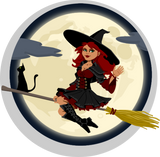 Discover WITCH AND HER BLACK CAT IN BROOMSTICK