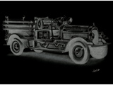Discover hand drawn vintage fire truck inverse