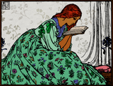 Discover Green Dress Reading Woman Classic Illustration