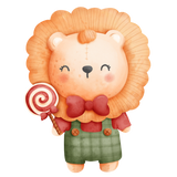 Discover Lion,Checked Green Pants,Red Bow Tie,Striped Lolly