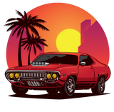 Discover American Muscle Car With Sun and Palm Trees Plus Size