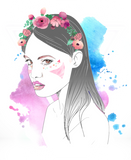 Discover Girl with flowers and watercolor