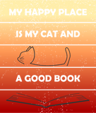 Discover My happy place is my cat and a good book graphic T-Shirts