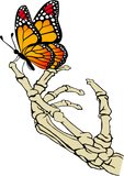 Discover SKELETAL HAND WITH AN ORANGE BUTTERFLY T-Shirts