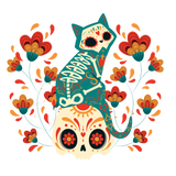 Discover colorful skeleton skull with cat T-Shirts