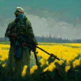 Discover Ukrainian army Warrior in a yellow field T-Shirts
