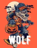 Discover Black Beige Navy Illustrated Werewolf T-Shirts