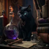 Discover Black cat sitting on table spell on a potion T-Shirts