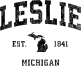 Discover Leslie Michigan MI Vintage Athletic Black Sports T-Shirts