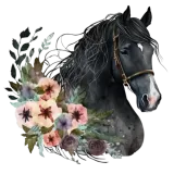 Discover Black Horse with Floral Watercolor T-Shirts