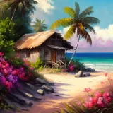 Discover Colorful Tropical Island Beach Cabin Design T-Shirts