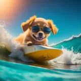 Discover A cute hyper golden dog surfing in the sea T-Shirts
