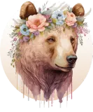 Discover Watercolor Brown Bear Grizzly Flower Crown Wild An T-Shirts