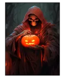 Discover Skull Holding A Pumpkin Wearing A Red Robe T-Shirts
