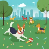 Discover a happy dog in a park with his friends drawing T-Shirts