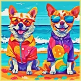 Discover Sunny Beach Dogs: Colorful Painting T-Shirts