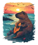 Discover Guitar-Playing Capybara Tropical Sunset T-Shirts