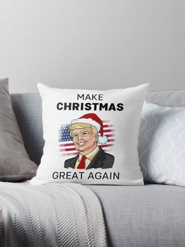 Discover Make Christmas Great Again. United States Flag Behind Donald Trump Pillow