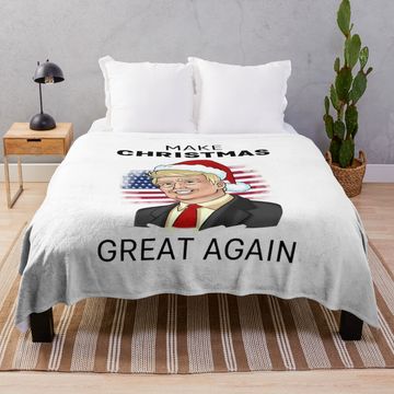 Discover Make Christmas Great Again. United States Flag Behind Donald Trump Throw Blanket