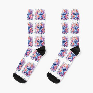 Discover Stitch sitting with a beautiful bouquet of flowers Socks