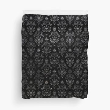 Discover Haunted Mansion Wallpaper Black and Silver Duvet Cover