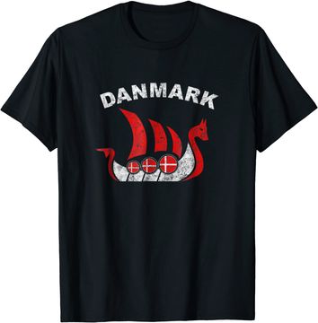 Discover Danmark Viking Ship T Shirt Denmark Flag colors