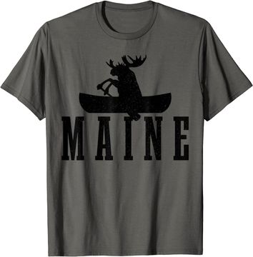 Discover Maine Moose Canoe Kayak Canoeing T Shirt