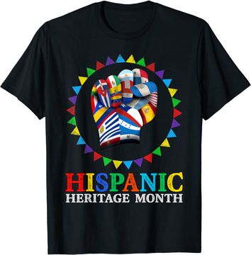 Discover Hispanic Heritage Month Strong Latino Hand Countries Flag T-Shirt